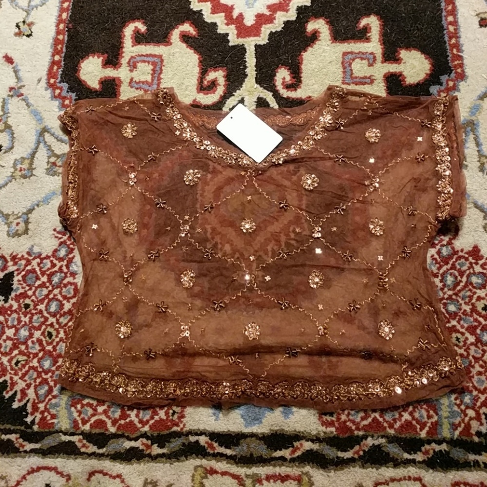 Free people sequin crop top tee beaded xs boho